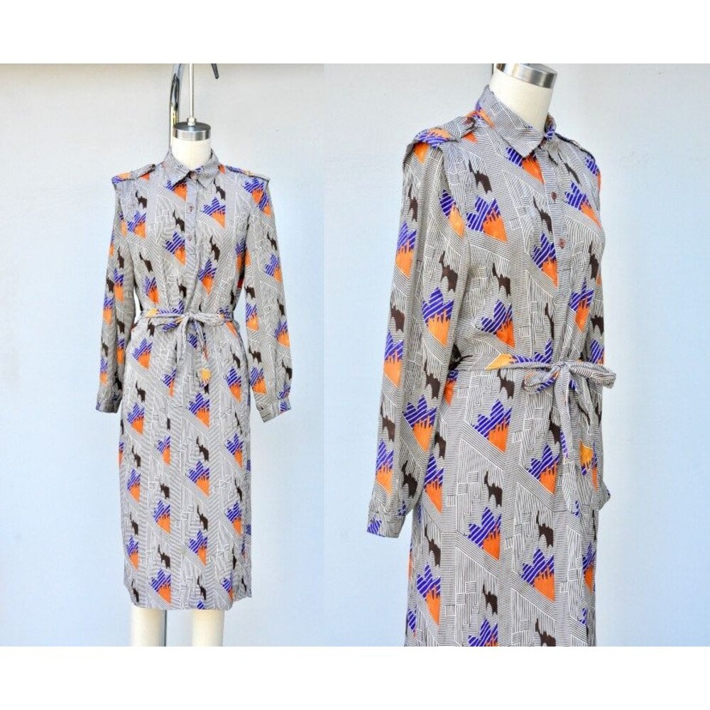 Vintage Pierre Balmain Paris Dress 70s 80s Peter Pan Collar Psychedelic XS S M